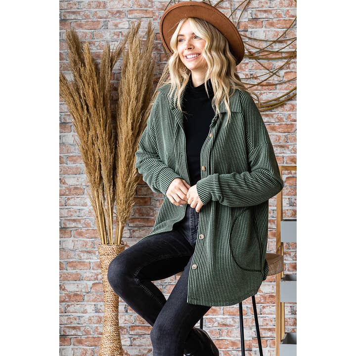 Solid Rib Button Down Side Pockets Long Sleeve Shacket T5256 and other Purchase Wholesale bobine carta regalo. Free Returns & Net 60 Terms on Faire trending on Faire.