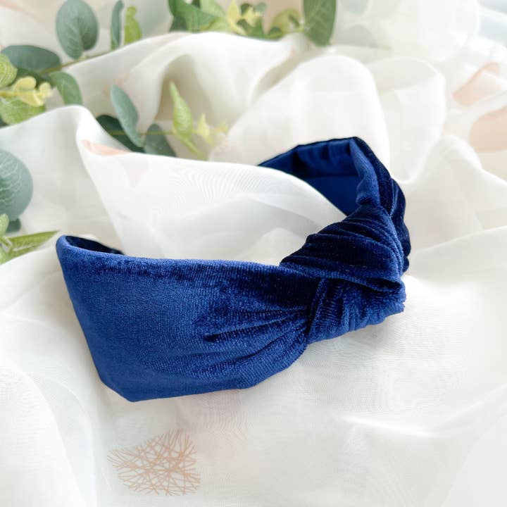 Nine Designs Ltd - Vente Bandeau – femme - Bandeau à nœud - Velours bleu marine, accessoire de cheveux de Noël1
