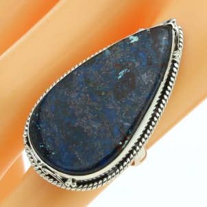 Azurite drop ring and 925 silver for wholesale by UniArt