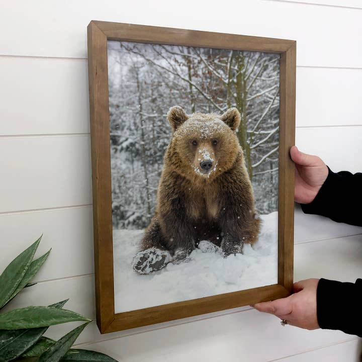Hangout Home - Wholesale Photograph - Bear in Snow - Framed Grizzly Photograph - Cabin Wall Decor2