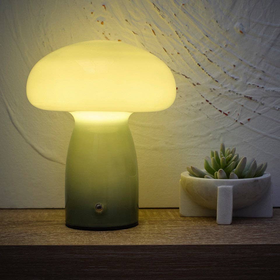 K LIVING – wholesale Accent/desk lamp – Mushroom Toadstool Glass Table Lamp in White, Duck egg Blue, Green, Lemon, Mocha and Brown - Rechargeable Lamps8