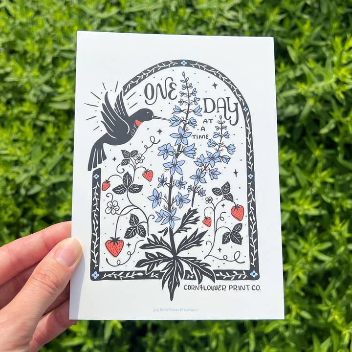 Postcard | July Birth Flower | Larkspur for wholesale by Cornflower Print Co.