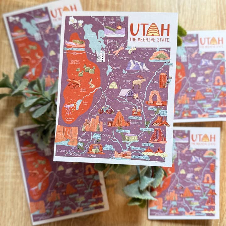 Quirks of Art co. - Wholesale Stationery/Notecard Set - Illustrated Utah Map Stationary | The Beehive State1