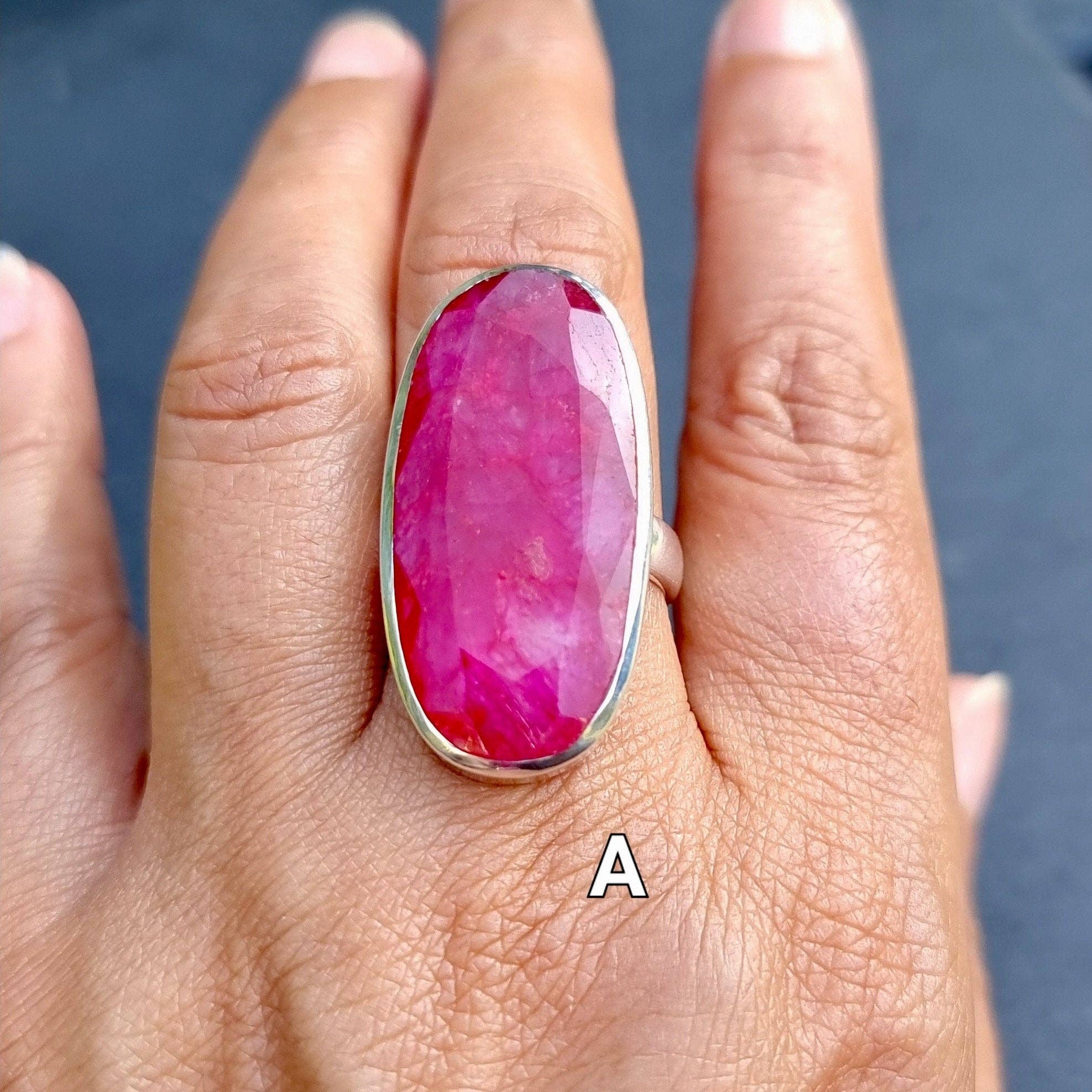 Mistry Gems – wholesale Cocktail/statement ring – Adjustable Long Oval Ruby Ring | 925 Sterling Silver, R2347