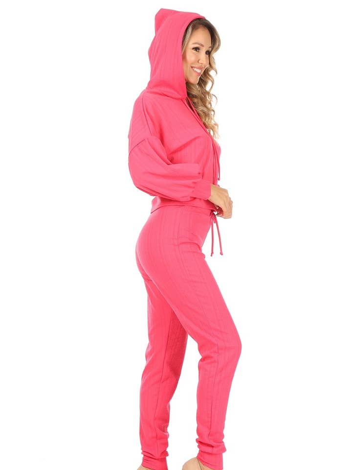 2-piece set loose fit, cropped hoodie with puff sleeves for wholesale by Lady Curvaceous