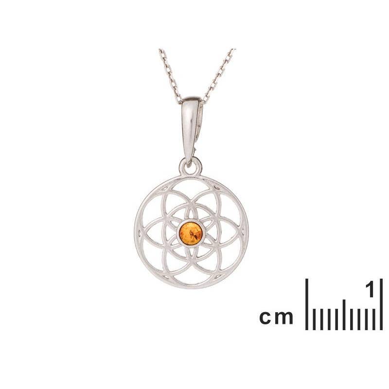 Cognac Cognac amberkleurige hanger met levensbloem, sterling zilver 925, 3+0,8 cm voor groothandel op Faire1