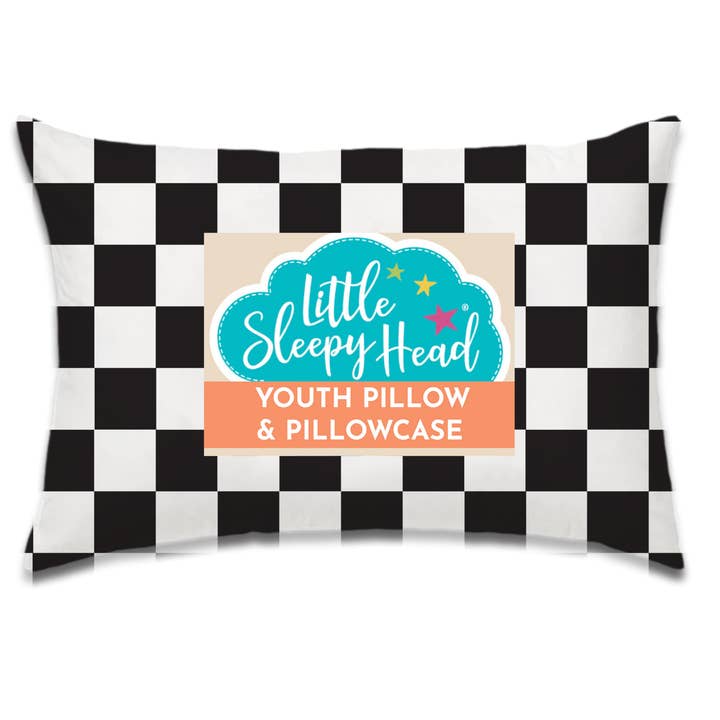 Youth Pillow + Pillowcase Set - Checkers Black - 16"x22" for wholesale by Little Sleepy Head