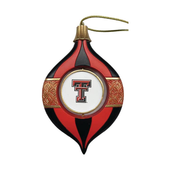 5.5" Texas Tech Spinning Bulb Ornament for wholesale by Santa’s Workshop Inc.