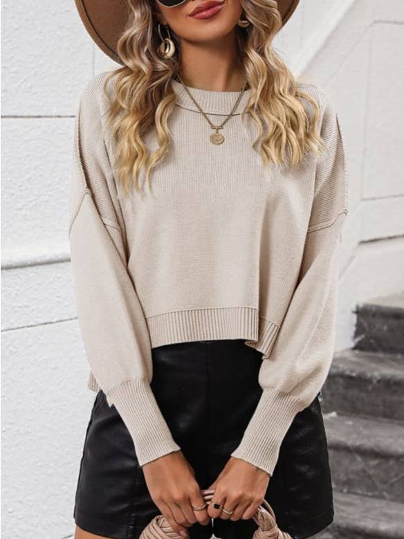 Rosa Clothing - Wholesale Knit Sweater - Women's - Crewneck Cropped Patchwork Knitted Sweater