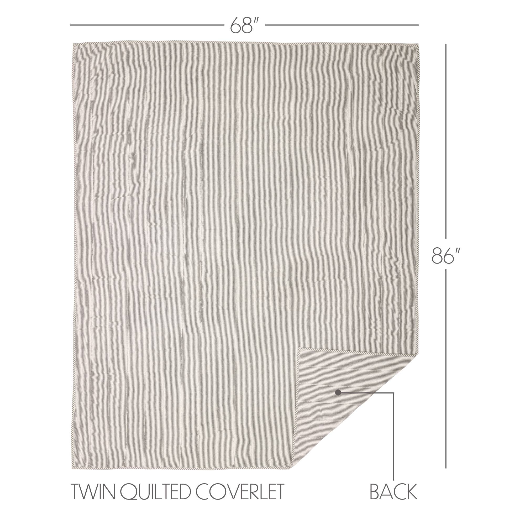 VHC Brands - Wholesale Coverlet - Hatteras Seersucker Blue Ticking Stripe Twin Quilt Coverlet 68Wx86L4