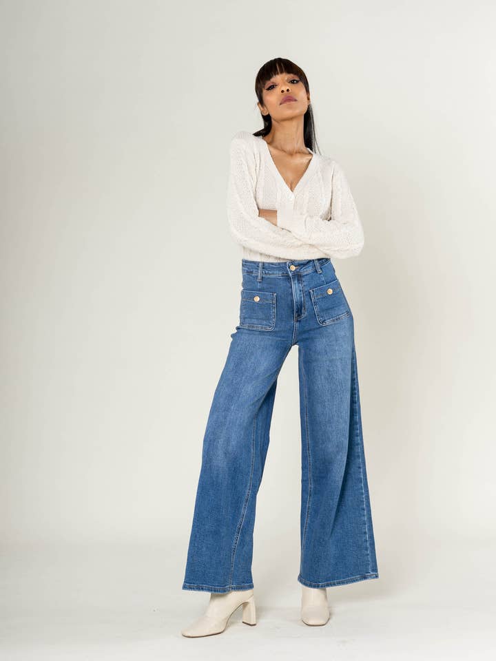 Nina Carter super WIDE LEG a vita alta stretch YY308 per la vendita all'ingrosso da parte di Nina Carter