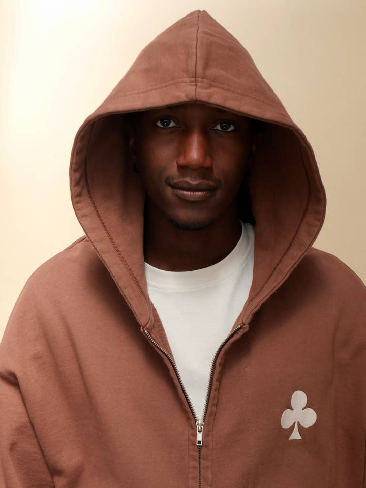 Felpa con cappuccio oversize con zip – Marrone Vintage per la vendita all'ingrosso da parte di monsieurbarr