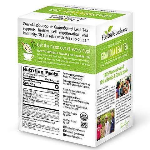 Herbal Goodness – Großhandel Teebeutel – Soursop-Blatttee — Graviola-Extrakt — Bio-Teebeutel 24/1 g — Zellimmunität und Entspannung — Kräuterkosmetik2