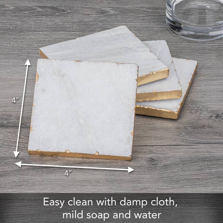 CounterArt/Highland Home/Thirstystone - Venta al por mayor Posavasos - Posavasos de mármol blanco natural de Thirstystone con bordes dorados3