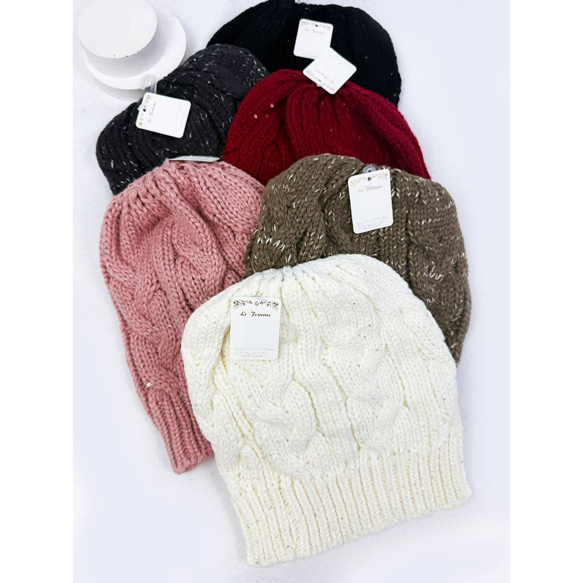 MIX COLOR Messy Bun Ponytail Beanie for wholesale on Faire5