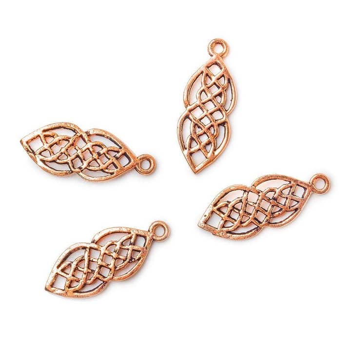 21x8mm Copper Charm Filigree Celtic Weave Set of 4 for wholesale by Beads of Cambay