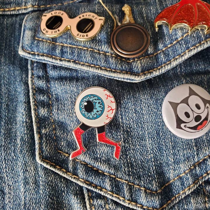 Brianna Gardocki Art - Wholesale Lapel Pin/Button - Eyeball Enamel Pin, Glitter, Boots, Funny, Funky2