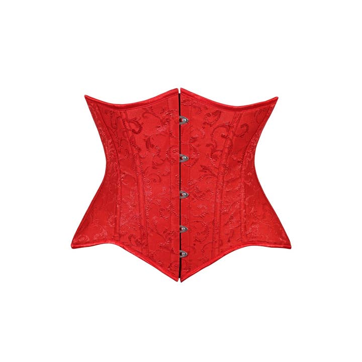 Lavish Red Brocade Waist Cincher Under Bust Corset w/Front Busk Closure for wholesale by Daisy Corsets