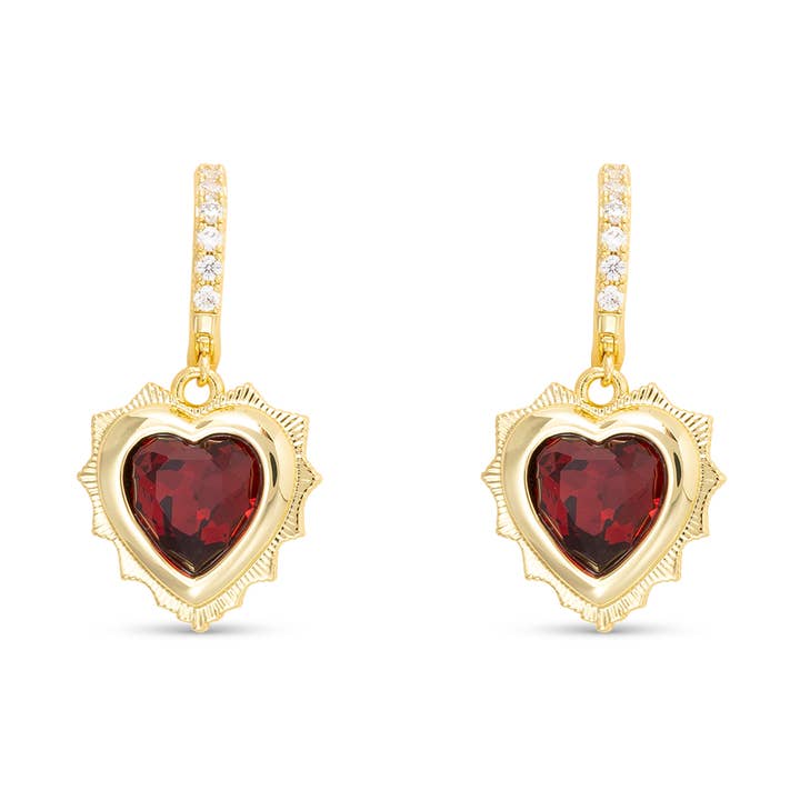 Gold Crystal Birthstone Heart Earrings for wholesale by Amanda Blu