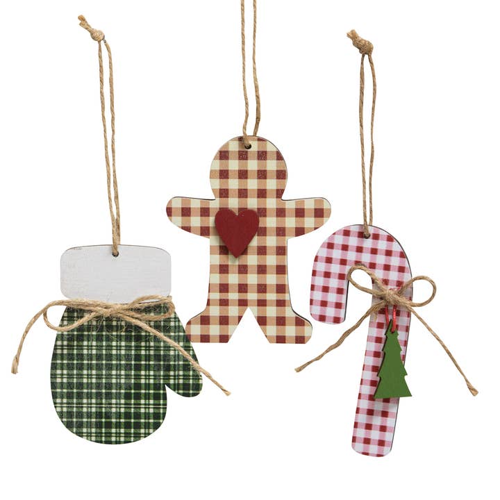 The Hearthside Collection - Wholesale Ornament Set - Country Plaid Christmas Ornament, 3 Assorted