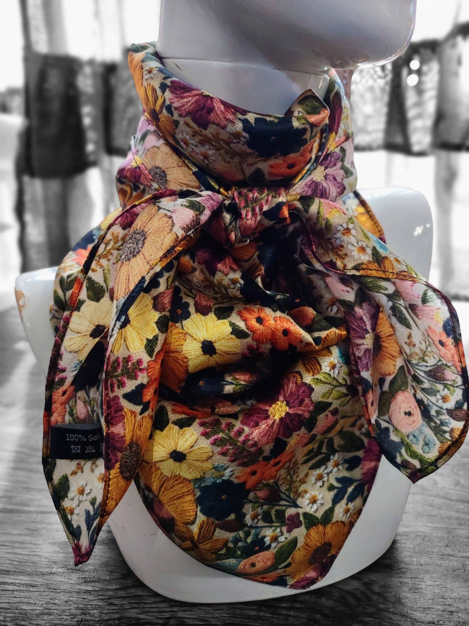 Double B Wild Rags - Wholesale Scarf - Women's - Wild Rag 100% SILK Ivory and Gold Embroidered print Western Neck Scarf Bandanna by Double B Wild Rags6