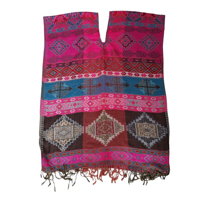 The Little Pueblo - Wholesale Poncho - Women's - Mexican Poncho Scarf Cape Mexican Shawl Oaxaca Handwoven