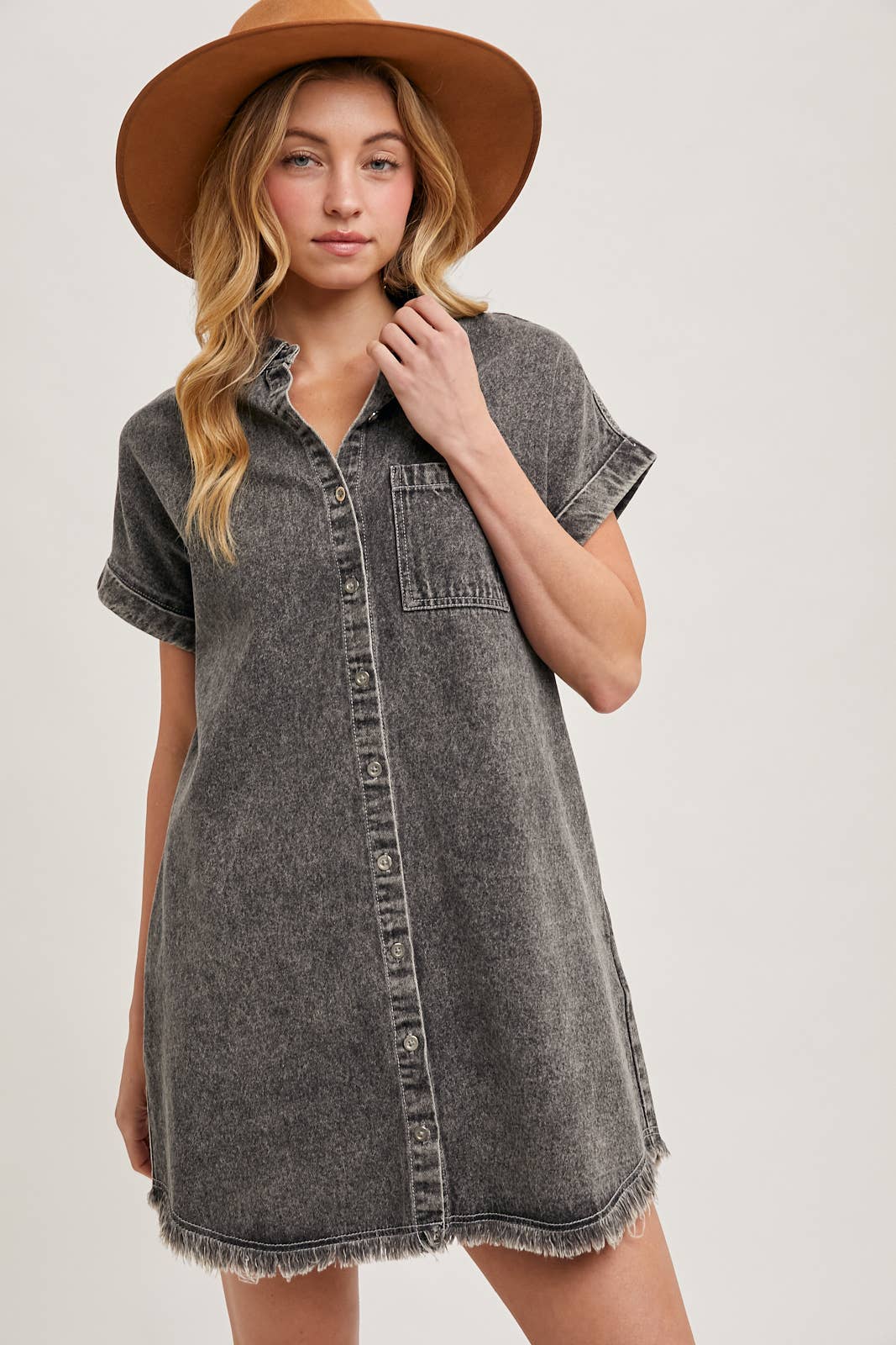 Bluivy - Wholesale Dress - Women's - FRAYED HEM DENIM SHIRT DRESS1