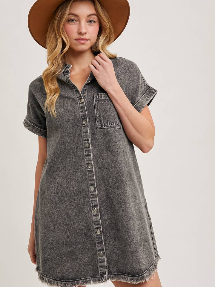 Bluivy - Wholesale Dress - Women's - FRAYED HEM DENIM SHIRT DRESS1