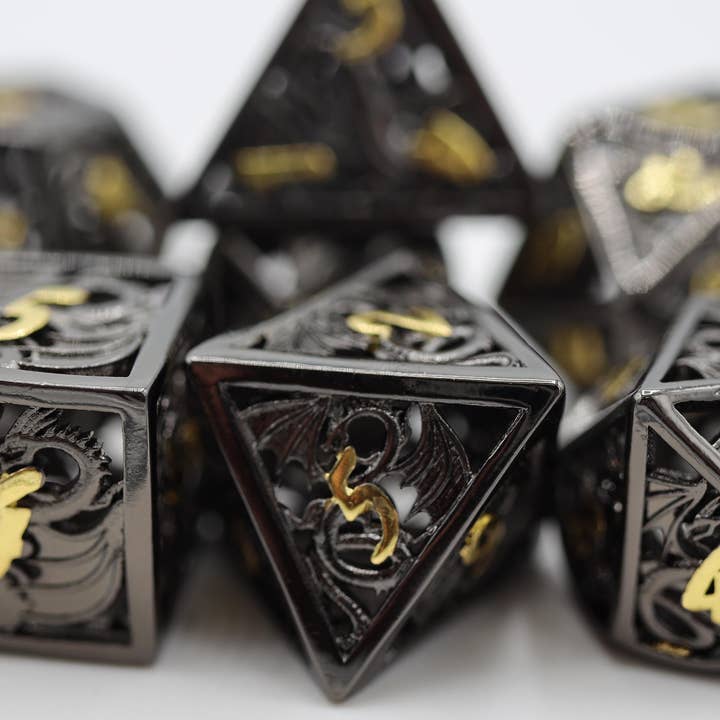 Dragon Essence: Night - Hollow Metal RPG Dice Set for wholesale by Foam Brain Games