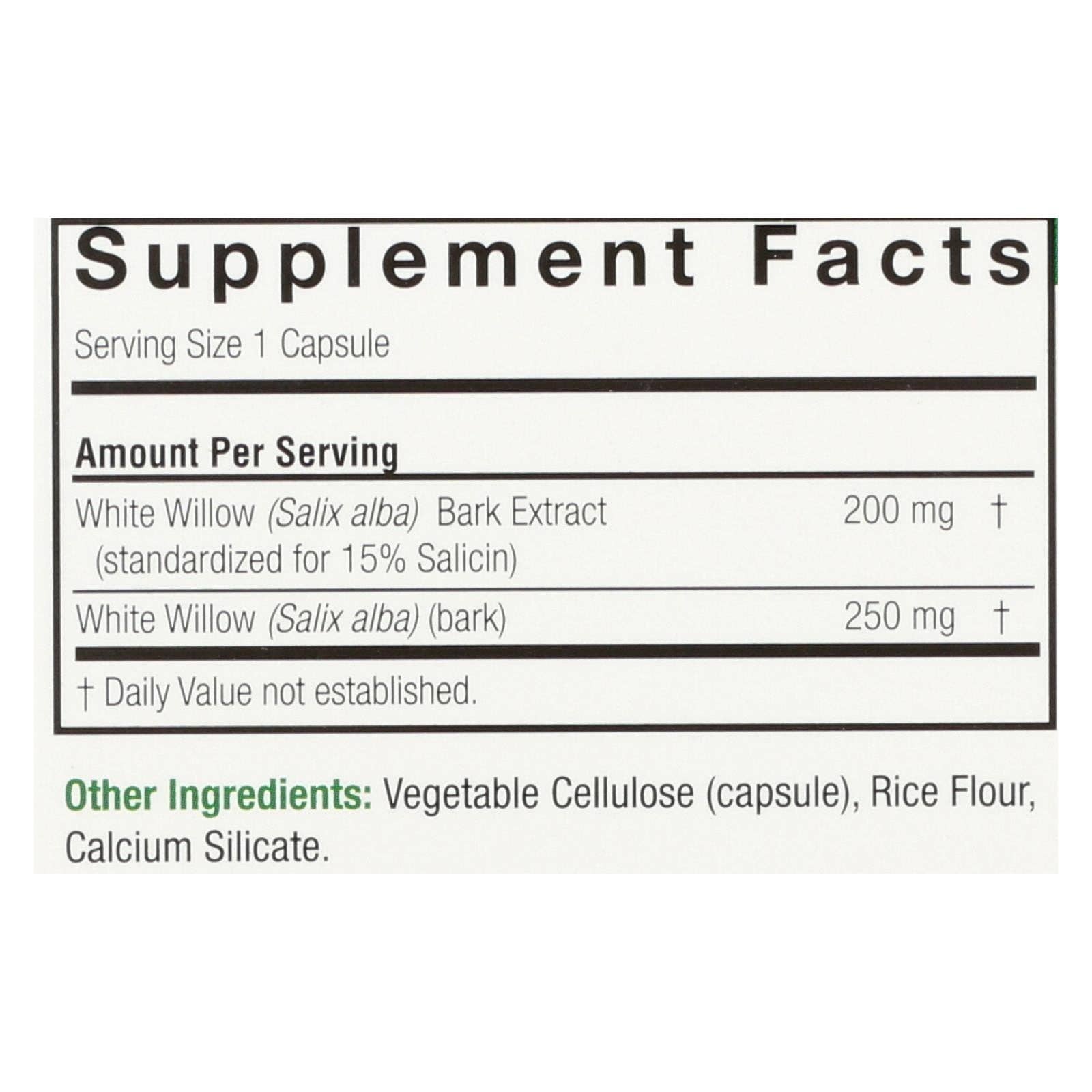 Everyday Supply Co - Wholesale Oral Supplement/Vitamin - Nature's Answer - White Willow Bark Standardized - 60 vcaps2
