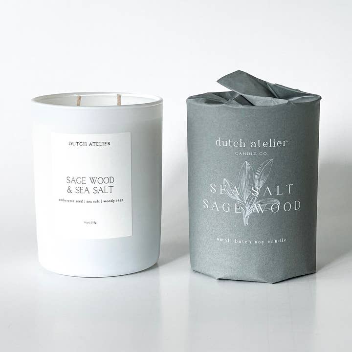 Dutch Atelier - Wholesale Jar/Filled Candle - Sage Wood & Sea Salt 11 oz Candle