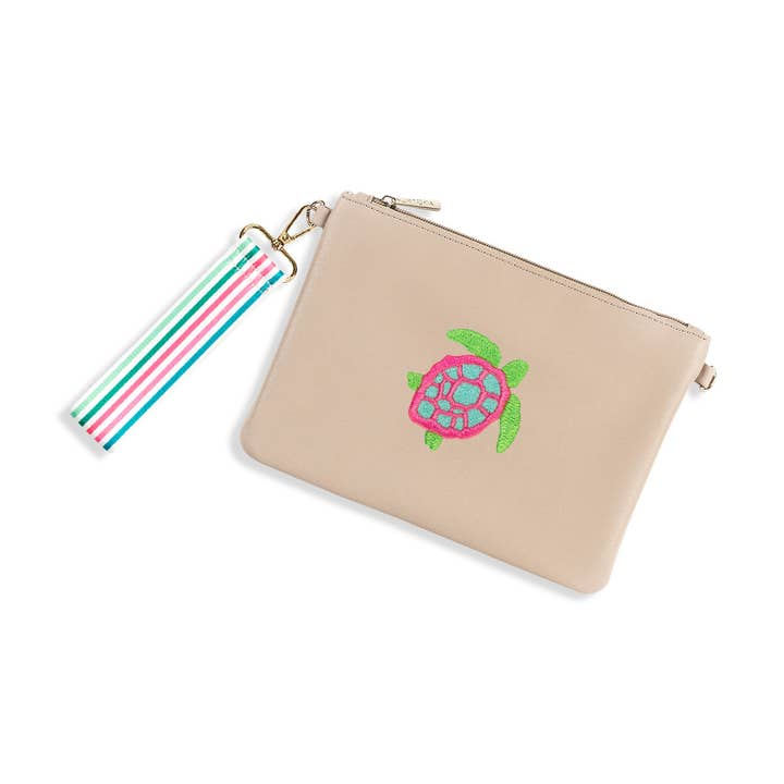 Multicolor Turtle Tan Madeline Wristlet for wholesale by Viv&Lou