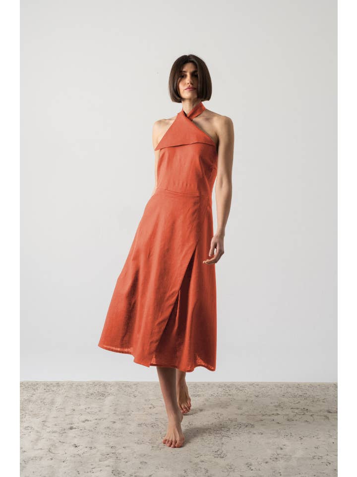 LUXMII - Wholesale Dress – Women's - Oréa Halter Midi Dress Copper2