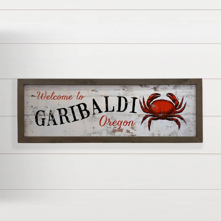 Personalized Welcome Sign - Wood Framed Rustic Crab Wall Art for wholesale by Hangout Home