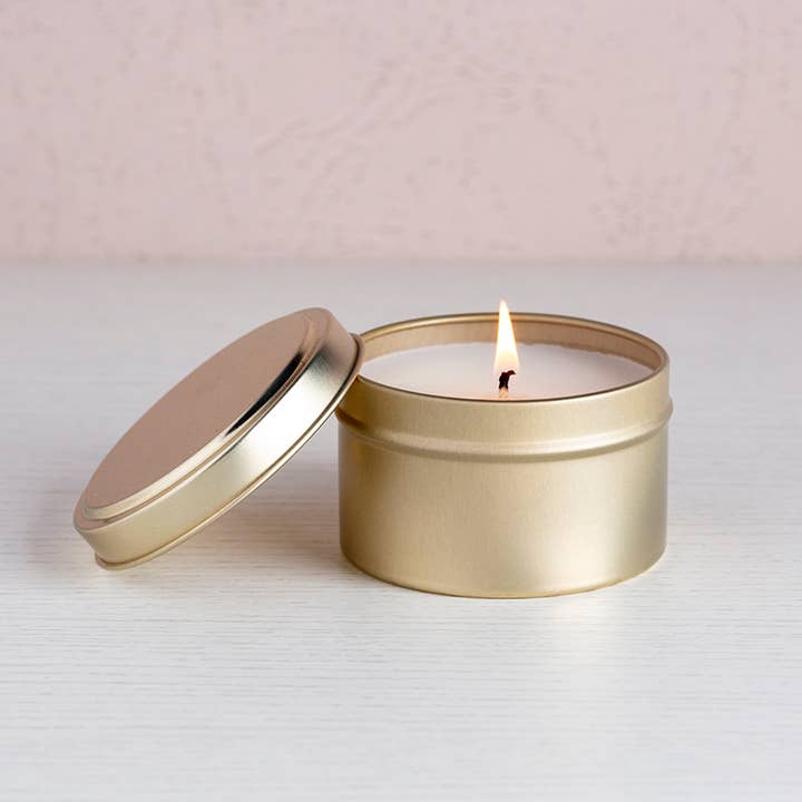 Prosperity Candle - Wholesale Travel Candles - Custom Gold 4oz Travel Tin Candle- Handmade4