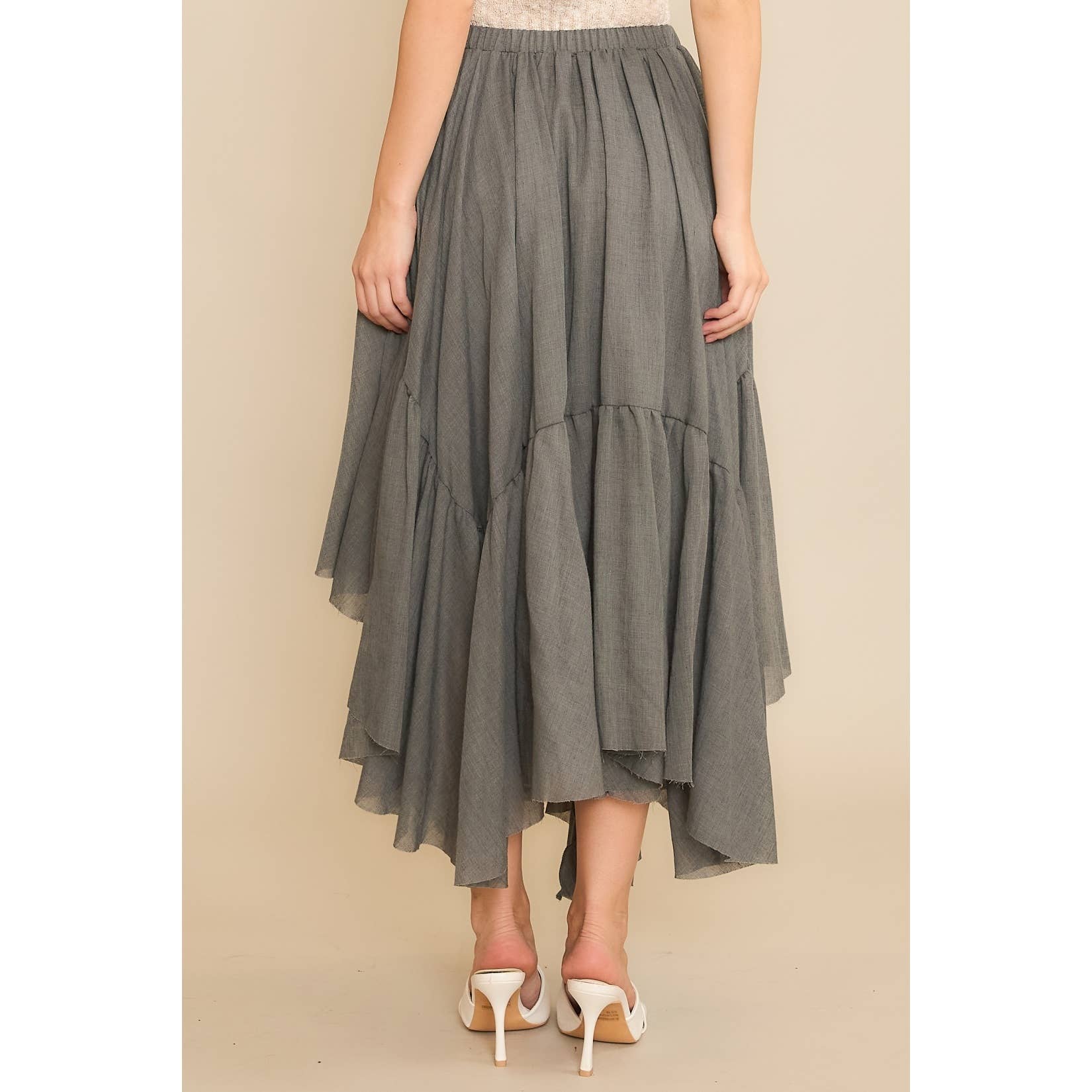 Sweet Generis - Wholesale Skirt - Women's -  Asymmetrical Raw-Edge Ruched Skirt - Charcoal2