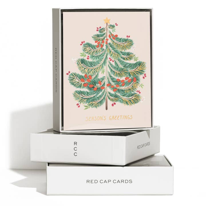 Red Cap Cards - Wholesale Season's Greetings Card - Festive Evergreen holiday greeting card1