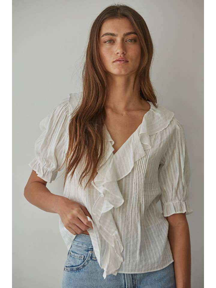 By Together - Wholesale Blouse - Women's - L8439 | Woven Cotton Buttondown V-Neck Short Sleeve Top3