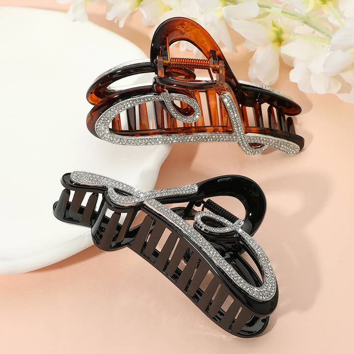 Stone Paved Heart Frame Hair Claw Clip for wholesale by Sensibling Corp.