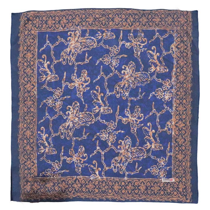 Kasih Co-op - Wholesale Bandana - Unisex - Batik Bandana Blue Butterfly, 100% Cotton, Hand Dyed Hair Cover Scarf0