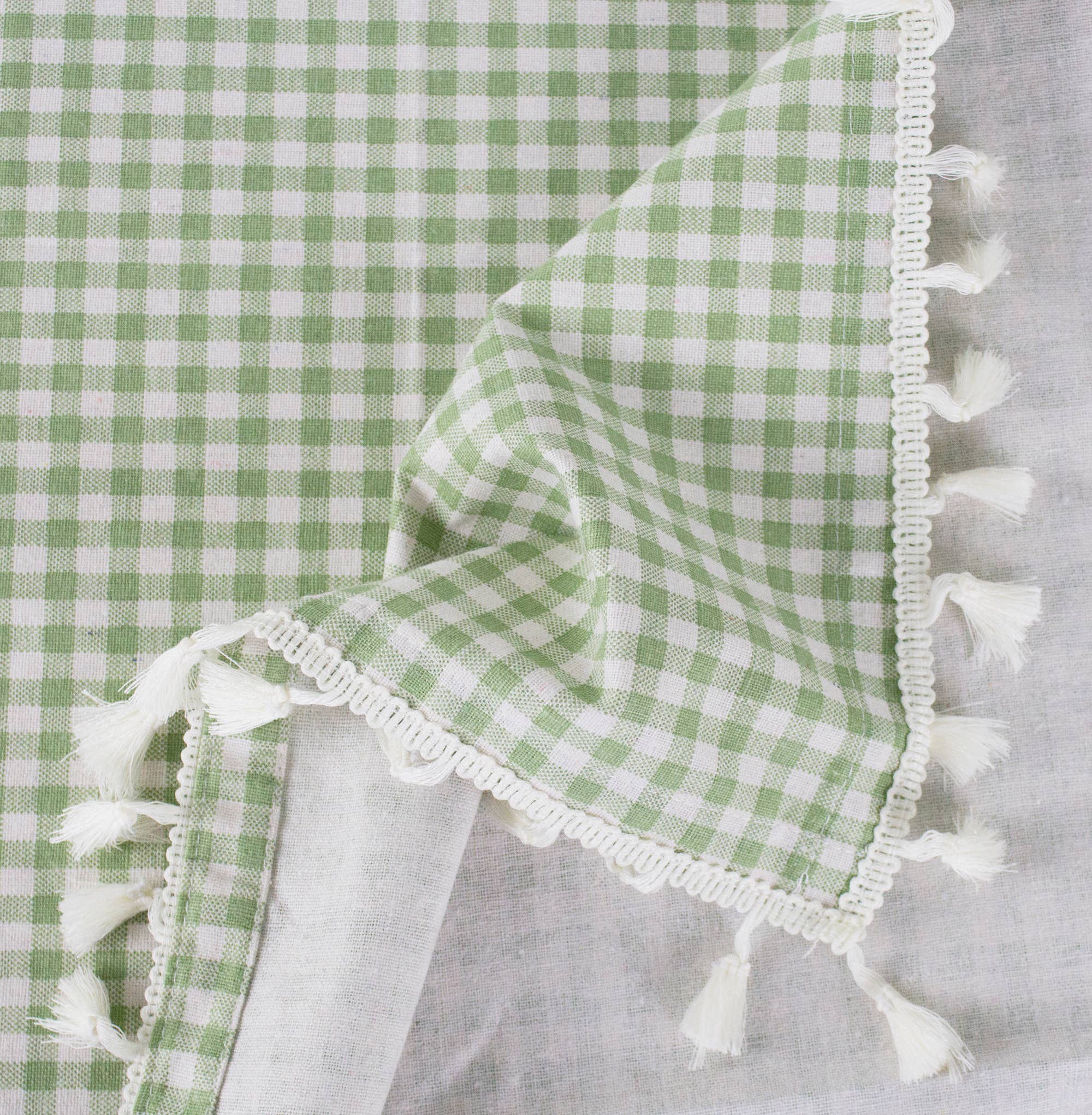 Fennco Styles - Wholesale Tablecloth - Rustic Gingham Check Tasseled Trim Cotton Blend Tablecloth5