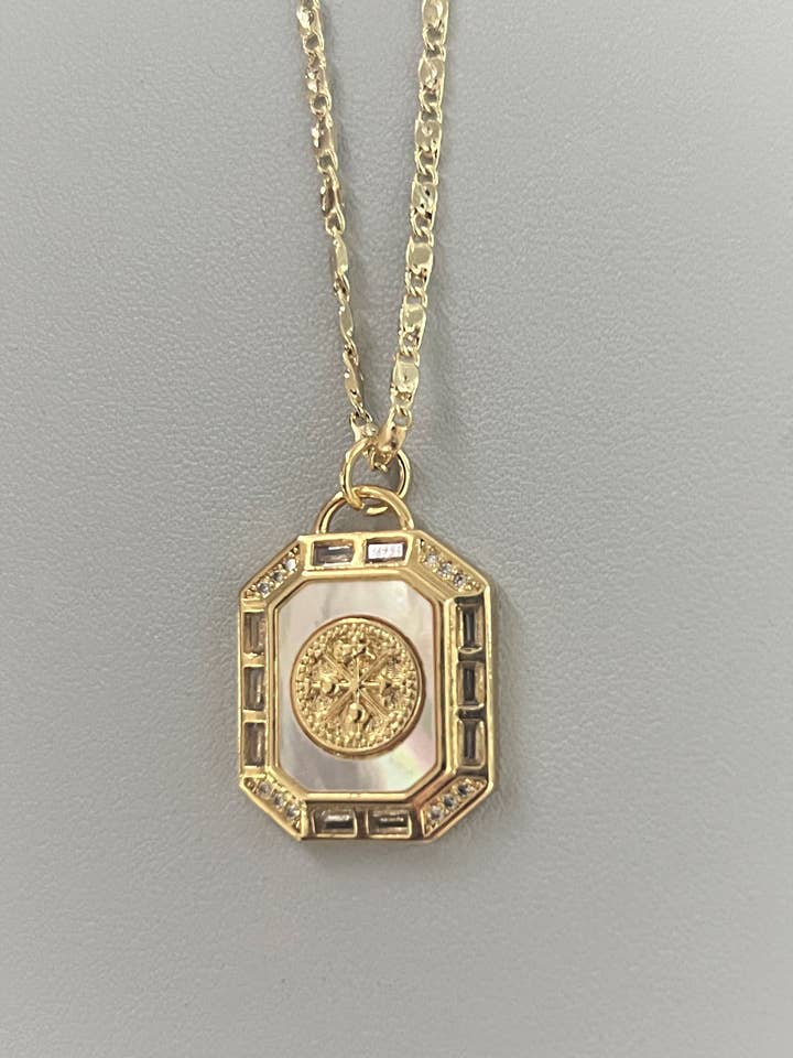 Pearl Compass Tag Necklace for wholesale by GALYNT