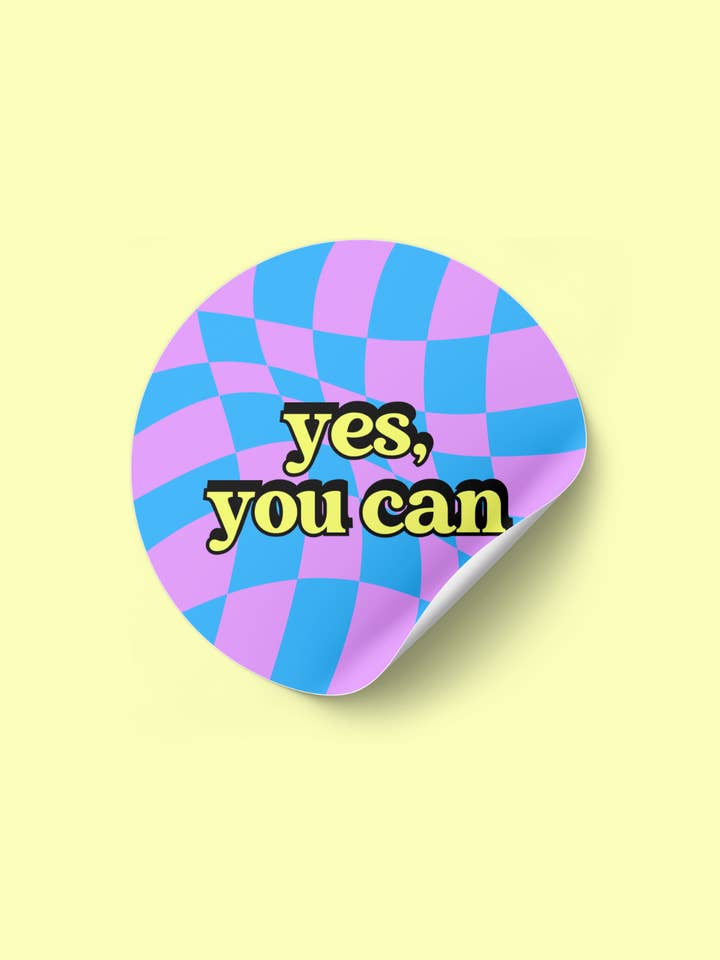 Retro Checkerboard Yes, You Can - Vinyl Empowerment Sticker for wholesale by The Blank Canvas Company