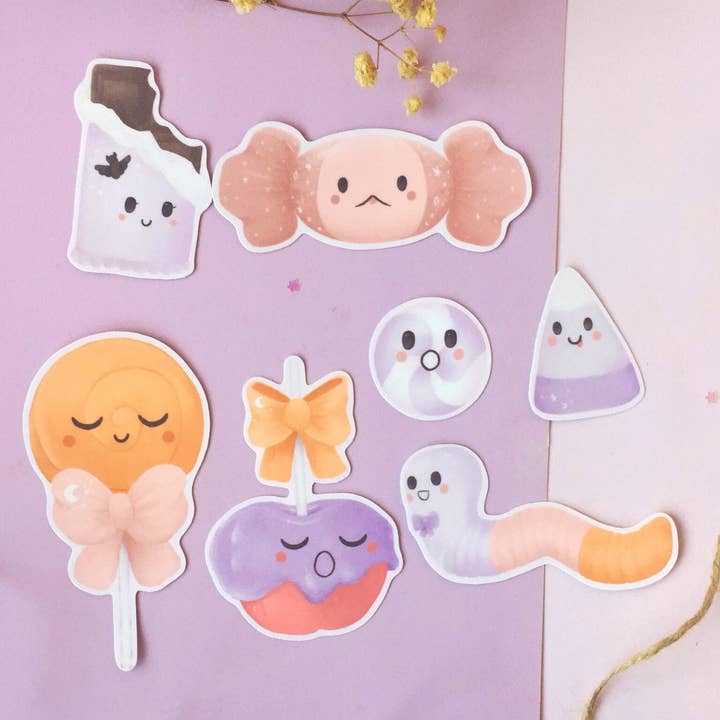 Lot de 7 autocollants en vinyle Sweet Halloween Candy pour la vente par Jino's Art