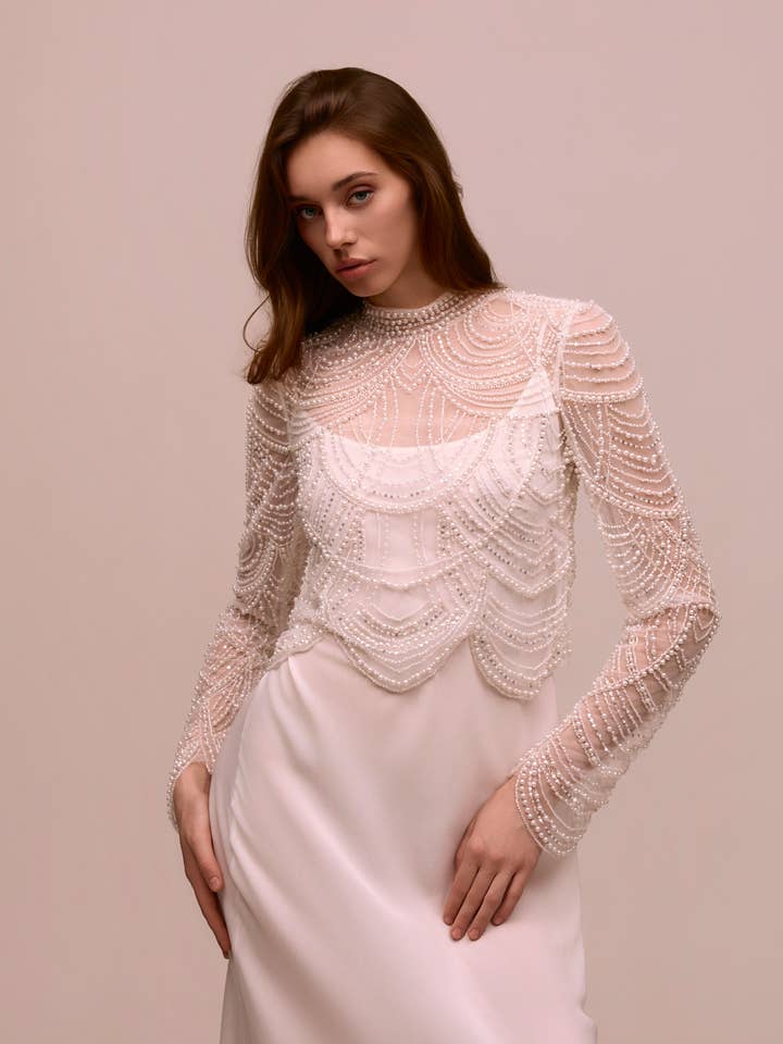 Cleo Topper for wholesale by Heirloom Bridal Company