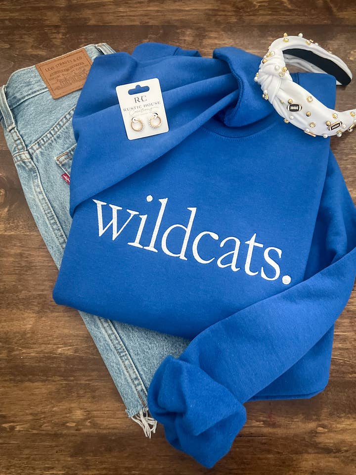 Wildcats. Embroidered Sweatshirts for wholesale by Rustic House Creations