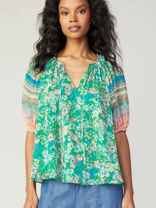 Blouse met bloemenrand en split-halslijn voor wholesale door Current Air