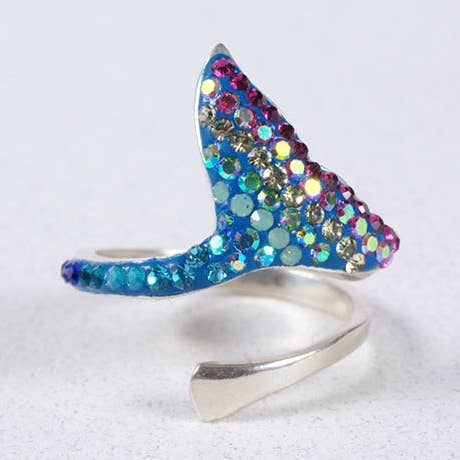 PR-8625 / CRYSTAL & SILVER WHALE TAIL RING for wholesale by Mosaico Jewels