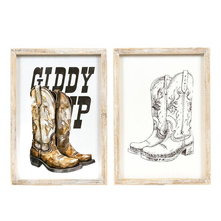 12045 - 9x13 wood frame sign (GIDDY) Cowboy Home Decor for wholesale by Devanie At Home (Formerly Adams & Co.)