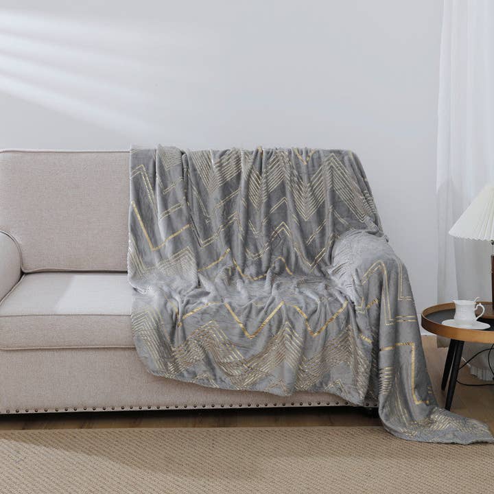 Dark Grey Geometric Print Blanket for wholesale by BOD HOME
